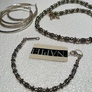 Napier Silvertone & Black Necklace and Bracelet Set w/Free Gifts